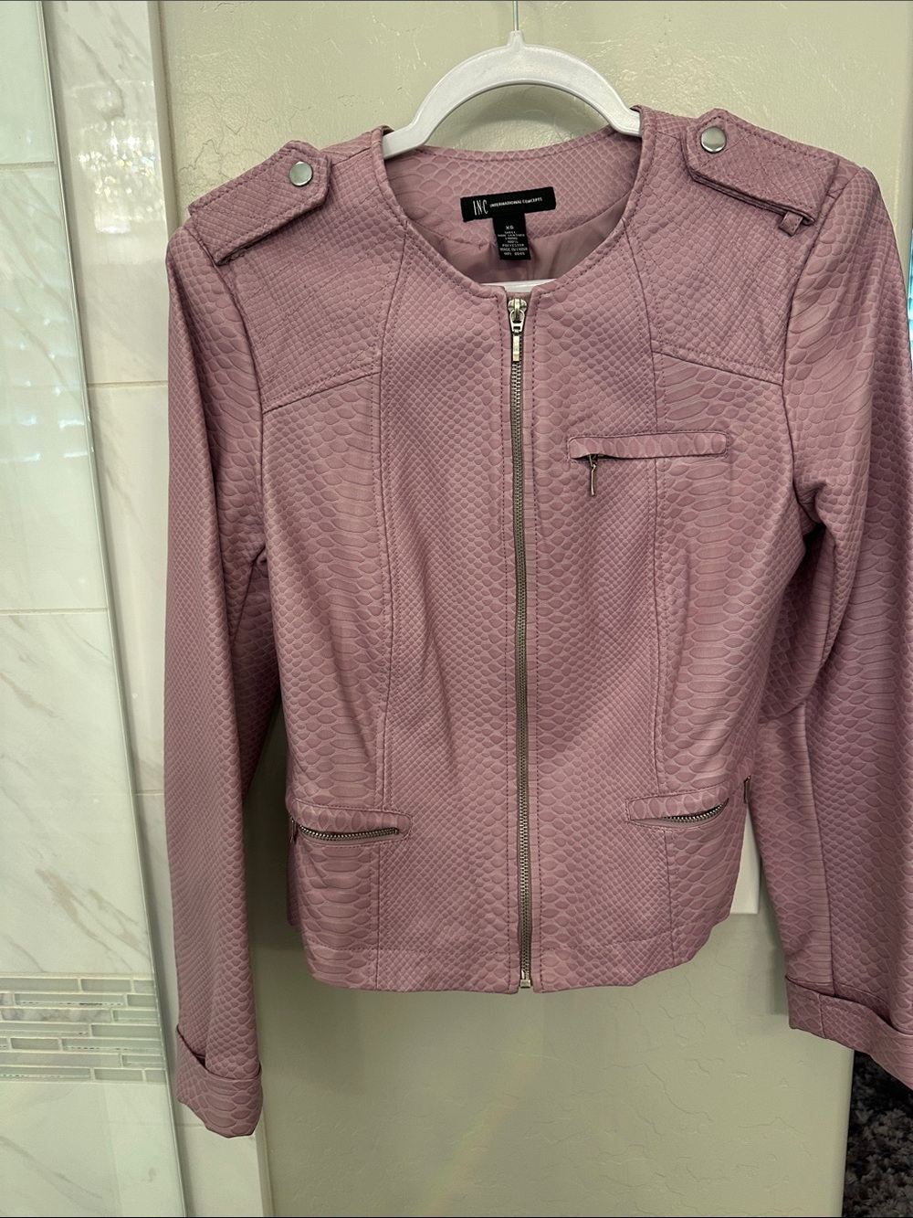 INC International Concepts Dusty Mauve Textured Moto Jacket